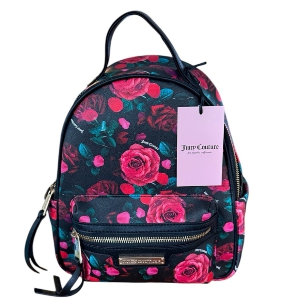 NWT Juicy Couture Floral Rose Backpack In Black and Pink